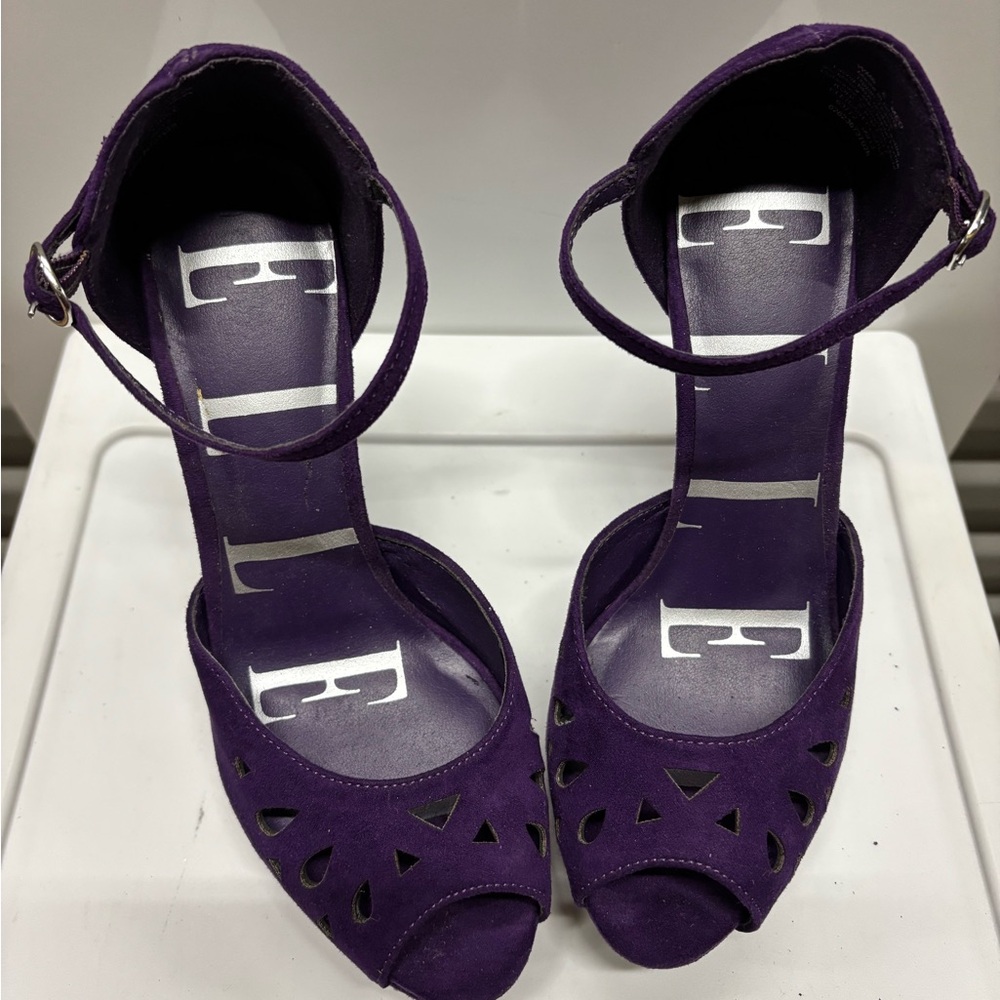 Elle Deep Purple Ankle Strap Heels - Picture 2 of 6
